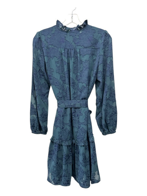 Current Air Size S Teal & Blue Polyester Button Detail Leaves Knee length Dress Teal & Blue / S