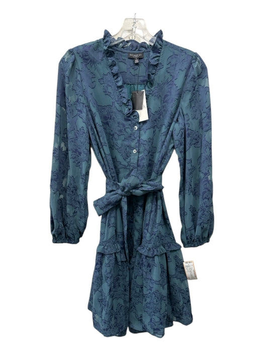 Current Air Size S Teal & Blue Polyester Button Detail Leaves Knee length Dress Teal & Blue / S