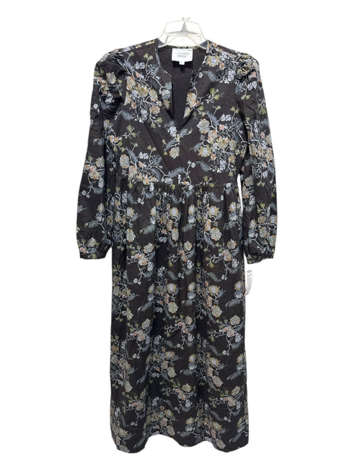 Hyacinth House Size XS Brown, Green, Orange Cotton Long puff sleeve Floral Dress Brown, Green, Orange / XS