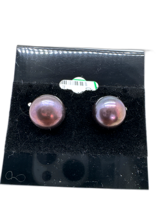 Purple Tahitian Pearl Post Back Button 14k Gold Earrings Purple