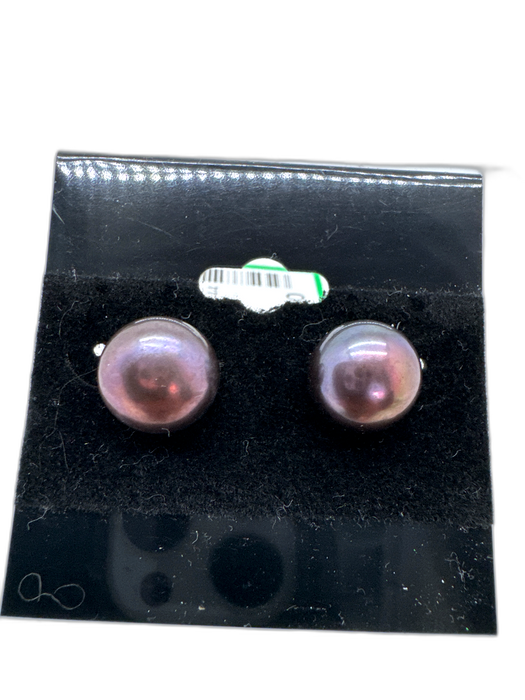 Purple Tahitian Pearl Post Back Button 14k Gold Earrings Purple