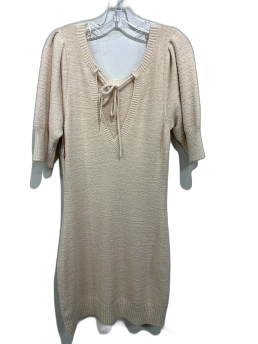 Anthropologie Size M Cream Nylon & Cotton Heathered Knit Keyhole Back Dress Cream / M