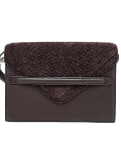 Tuckernuck Chocolate Brown Leather & Suede Basket Weave flap over Bag Chocolate Brown / Small