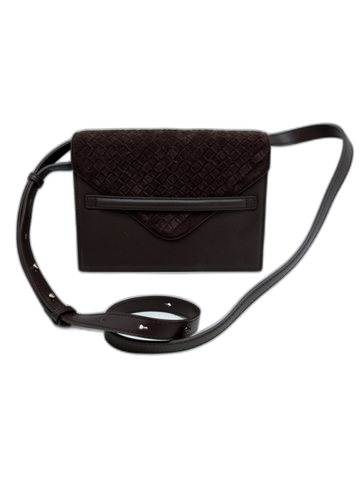 Tuckernuck Chocolate Brown Leather & Suede Basket Weave flap over Bag Chocolate Brown / Small