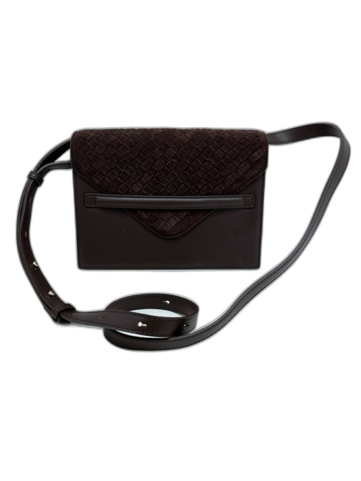 Tuckernuck Chocolate Brown Leather & Suede Basket Weave flap over Bag Chocolate Brown / Small