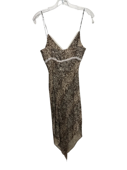 Henri Bendel Size 8 Brown & Cream Rayon Beaded Strap Spaghetti Strap Dress Brown & Cream / 8