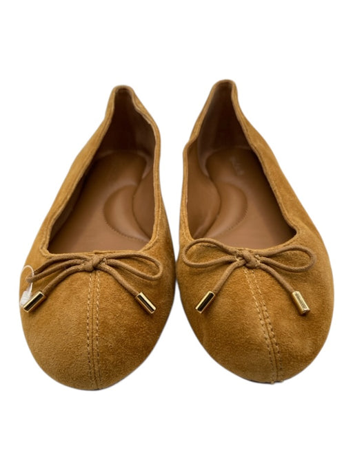 Madewell Shoe Size 8.5 Tan Leather Upper Suede Bow Applique Pump Round Toe Flats Tan / 8.5