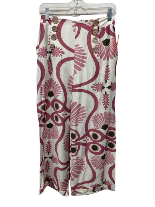 Benaar Size S Pink, Green & White Rayon & Nylon Sleeveless Shoulder Tie Pant Set Pink, Green & White / S