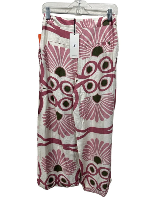 Benaar Size S Pink, Green & White Rayon & Nylon Sleeveless Shoulder Tie Pant Set Pink, Green & White / S