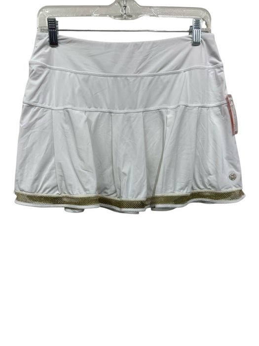 Lilly Pulitzer Size M White & Gold Nylon Wide Waist Band Mesh Trim Pleated Skort White & Gold / M