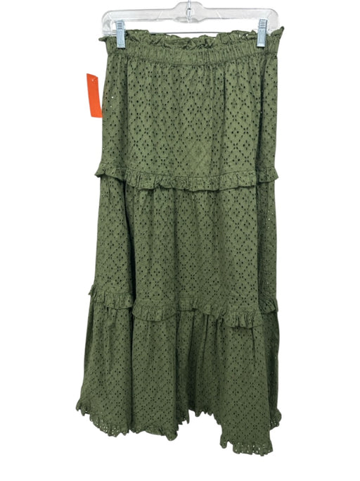 Tuckernuck Size XS Olive Green Cotton Elastic Waist Eyelet Tiered Maxi Skirt Olive Green / XS