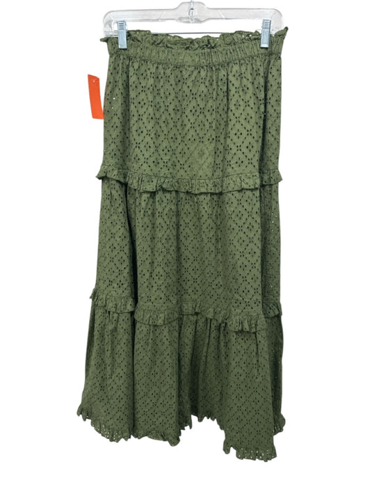 Tuckernuck Size XS Olive Green Cotton Elastic Waist Eyelet Tiered Maxi Skirt Olive Green / XS