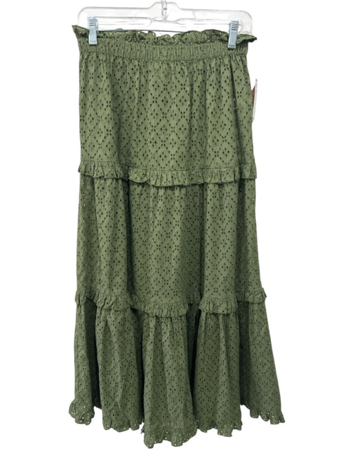 Tuckernuck Size XS Olive Green Cotton Elastic Waist Eyelet Tiered Maxi Skirt Olive Green / XS