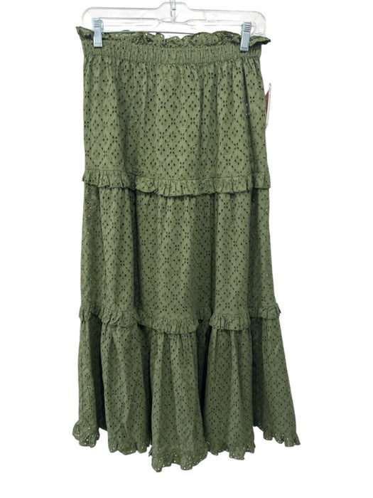 Tuckernuck Size XS Olive Green Cotton Elastic Waist Eyelet Tiered Maxi Skirt Olive Green / XS