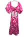 Luminary Size L White & Pink Cotton Floral Short Puff Sleeve Open Back Dress White & Pink / L