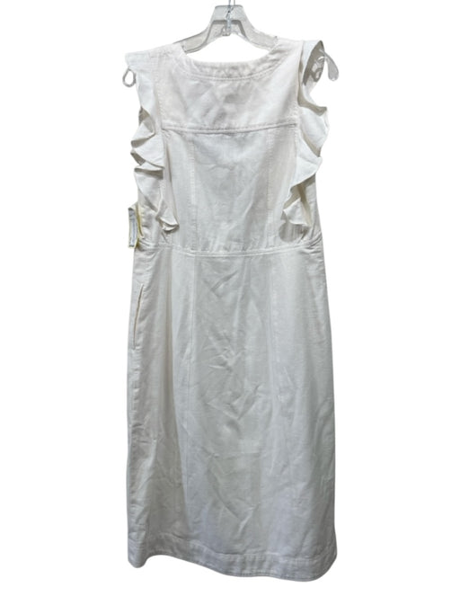 Pilcro Size 8 White Cotton Blend Sleeveless Ruffle Shoulder Detail Paneled Dress White / 8