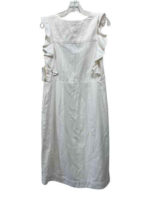 Pilcro Size 8 White Cotton Blend Sleeveless Ruffle Shoulder Detail Paneled Dress White / 8