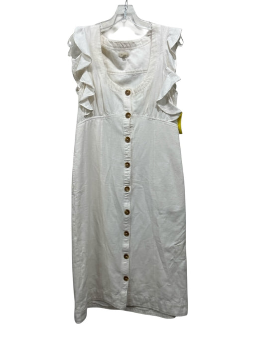 Pilcro Size 8 White Cotton Blend Sleeveless Ruffle Shoulder Detail Paneled Dress White / 8