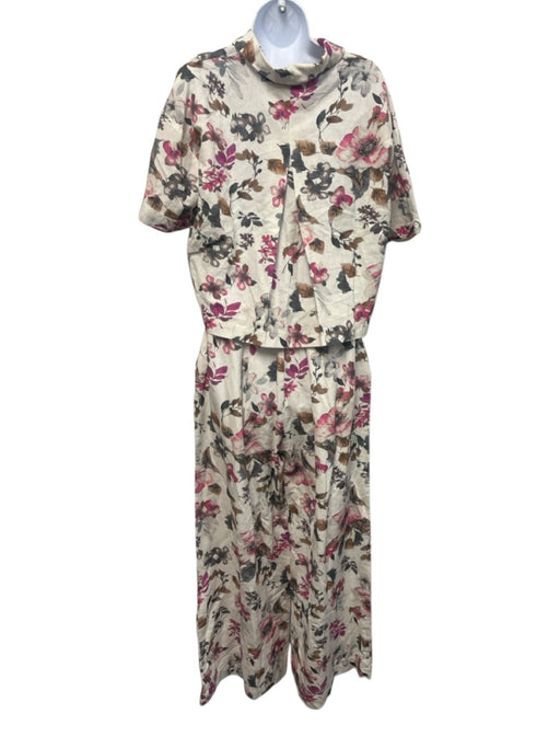 Cleobella Size Small White, Pink, Purple Cotton Button Down Floral Pants Set White, Pink, Purple / Small