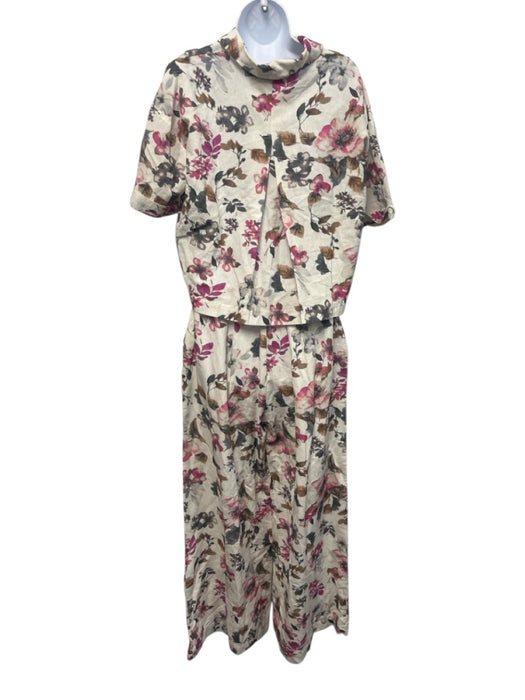 Cleobella Size Small White, Pink, Purple Cotton Button Down Floral Pants Set White, Pink, Purple / Small