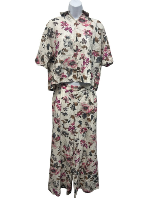 Cleobella Size Small White, Pink, Purple Cotton Button Down Floral Pants Set White, Pink, Purple / Small