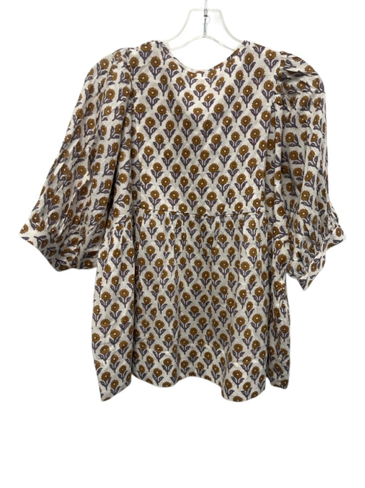 Marea Size S White, Blue, Olive Green Cotton Floral V Neck 3/4 Sleeve Top White, Blue, Olive Green / S