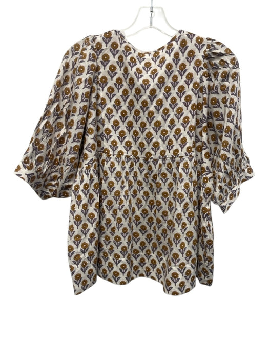 Marea Size S White, Blue, Olive Green Cotton Floral V Neck 3/4 Sleeve Top White, Blue, Olive Green / S