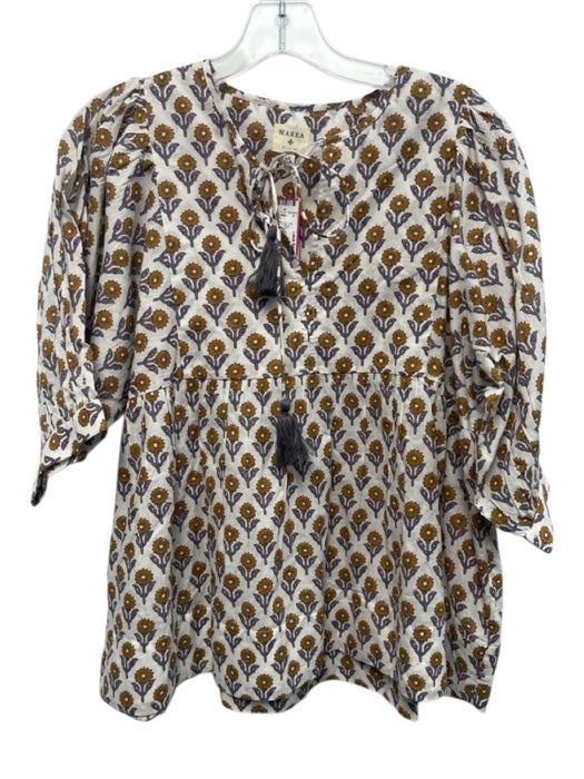 Marea Size S White, Blue, Olive Green Cotton Floral V Neck 3/4 Sleeve Top White, Blue, Olive Green / S