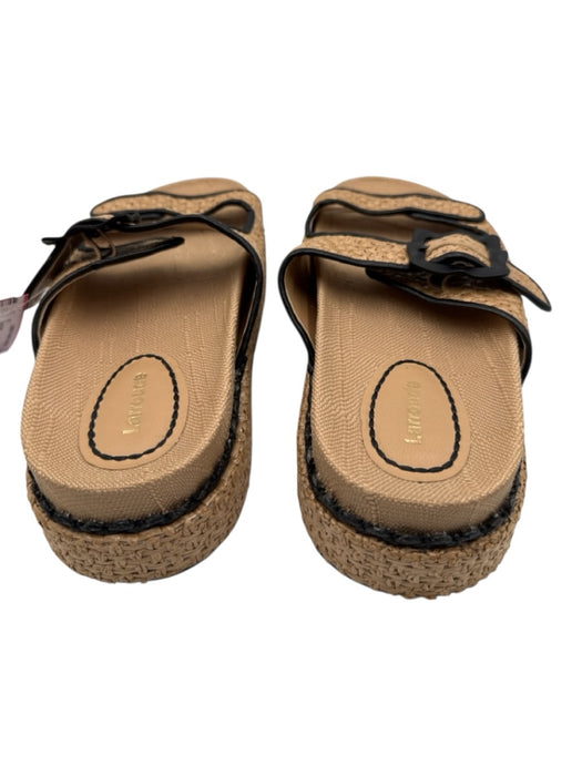 Larroude Shoe Size 11 Tan & black Straw & Leather Woven Platform Buckle Sandals Tan & black / 11