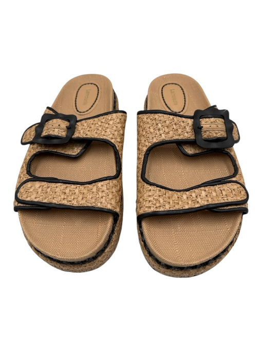 Larroude Shoe Size 11 Tan & black Straw & Leather Woven Platform Buckle Sandals Tan & black / 11