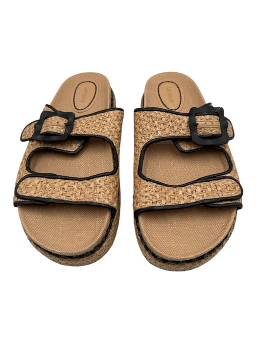 Larroude Shoe Size 11 Tan & black Straw & Leather Woven Platform Buckle Sandals Tan & black / 11