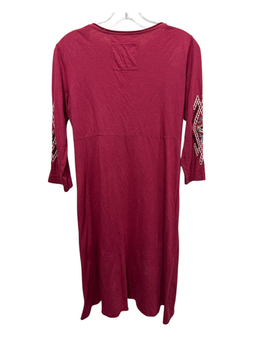 Johnny Was Size S Red Cotton Long Sleeve Embroidered Detail Midi Dress Red / S