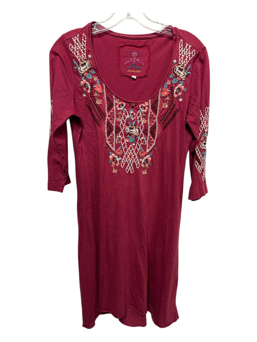 Johnny Was Size S Red Cotton Long Sleeve Embroidered Detail Midi Dress Red / S