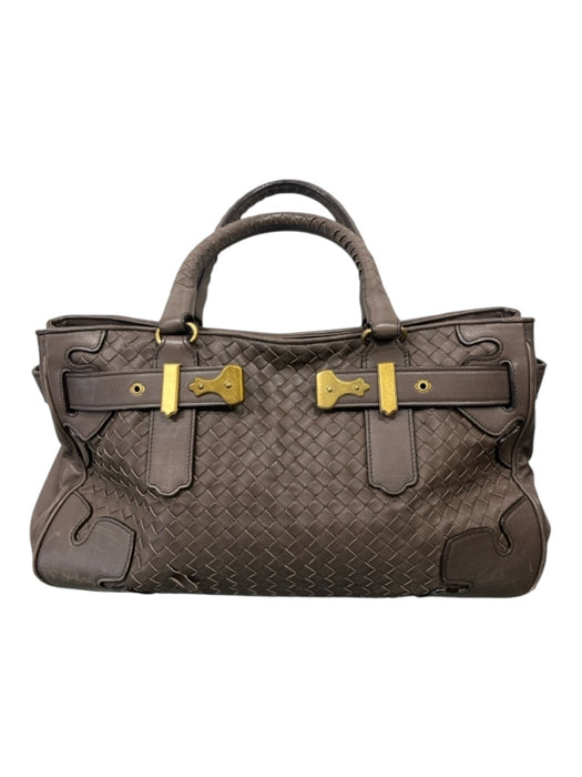 Bottega Veneta Taupe Woven Gold Buckle 2 handles Magnetic Closure Tote Bag Taupe / M