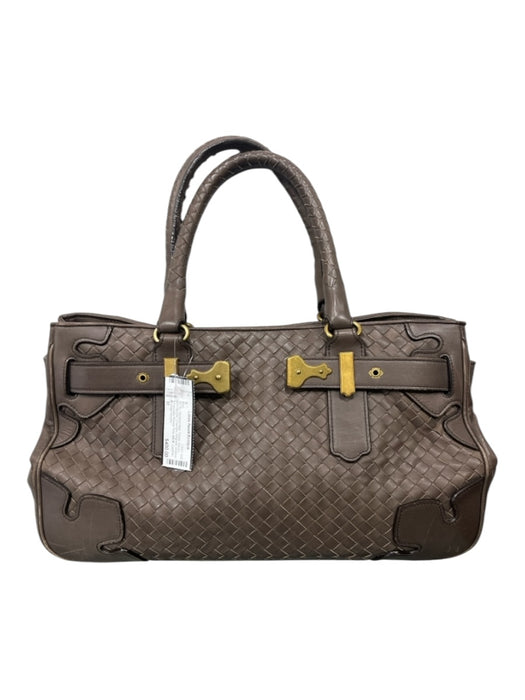 Bottega Veneta Taupe Woven Gold Buckle 2 handles Magnetic Closure Tote Bag Taupe / M