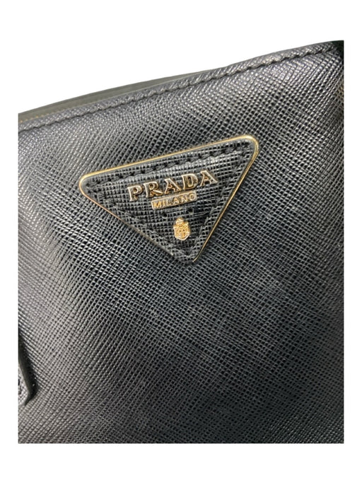 Prada Black Leather Stud Detail Button Close 2 Handles Bag Black / M