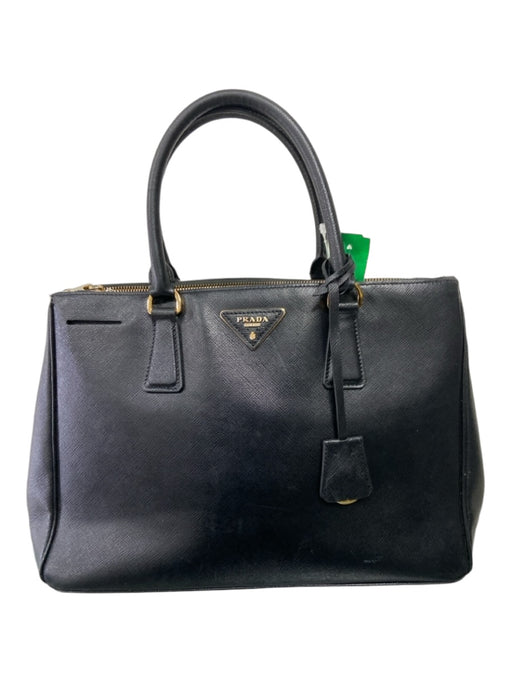 Prada Black Leather Stud Detail Button Close 2 Handles Bag Black / M