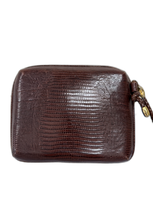 CEM Brown Leather Snakeskin Embossed Zip Top Braided Strap Crossbody Bag Brown