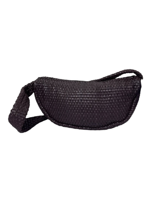 St. Agni Dark Maroon Leather Woven Zip Top Crescent Shoulder Bag Dark Maroon