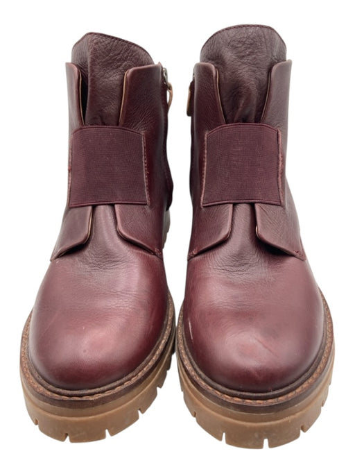 Gentle Souls Shoe Size 10 Burgundy Leather Upper Elastic Side Zip Lug Sole Boots Burgundy / 10