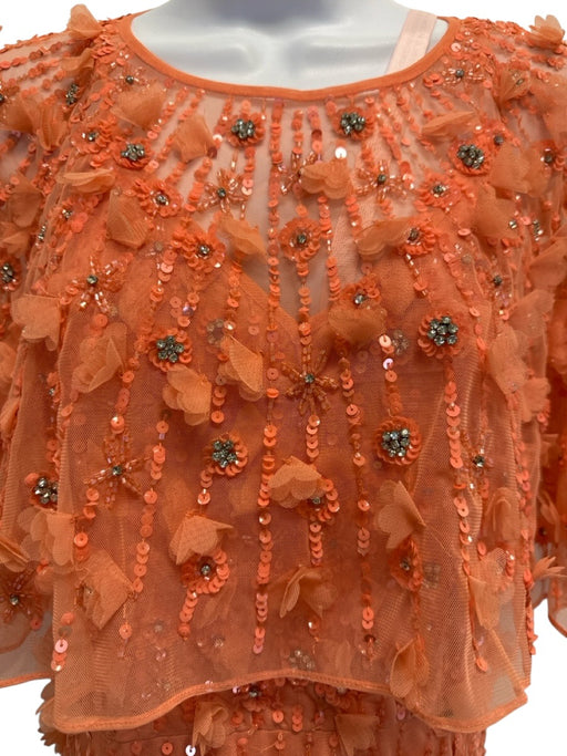 Mac Duggal Size 10 Coral Orange Polyester Floral Applique Capelet Neckline Gown Coral Orange / 10