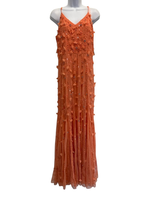 Mac Duggal Size 10 Coral Orange Polyester Floral Applique Capelet Neckline Gown Coral Orange / 10