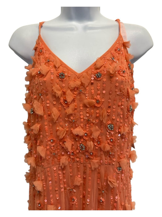 Mac Duggal Size 10 Coral Orange Polyester Floral Applique Capelet Neckline Gown Coral Orange / 10