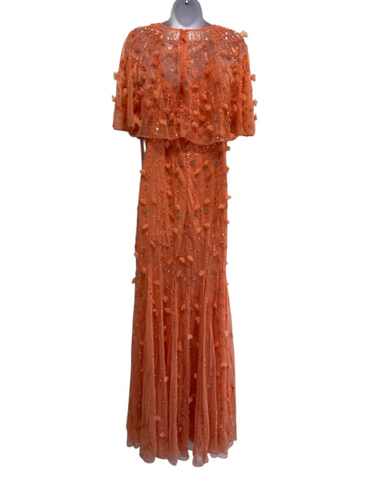 Mac Duggal Size 10 Coral Orange Polyester Floral Applique Capelet Neckline Gown Coral Orange / 10