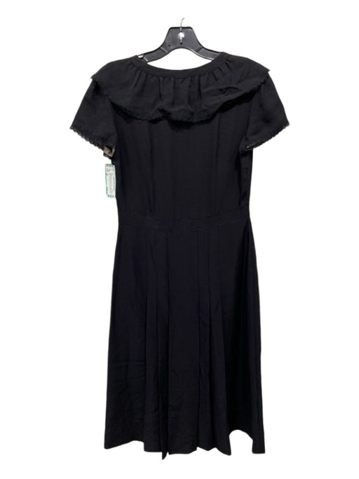 Prada Size 44 Black V Neck Lace Trim Pleat Detail Side Zip Dress Black / 44