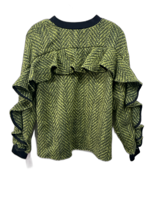Tish Cox Size M Green & Black Missing Fabric Tag Wool Feel Ruffle Detail Sweater Green & Black / M