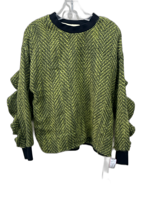 Tish Cox Size M Green & Black Missing Fabric Tag Wool Feel Ruffle Detail Sweater Green & Black / M