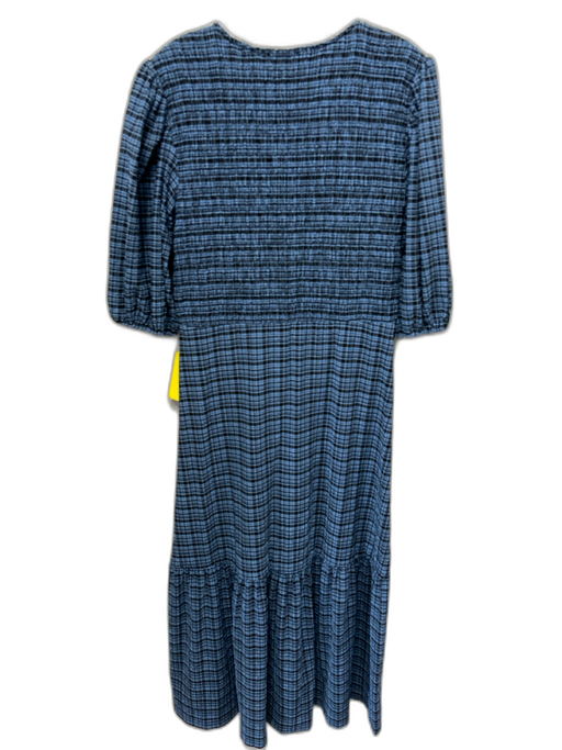 Ganni Size 40 Blue & Black Polyester Blend Half Sleeve Plaid V Neck Dress Blue & Black / 40