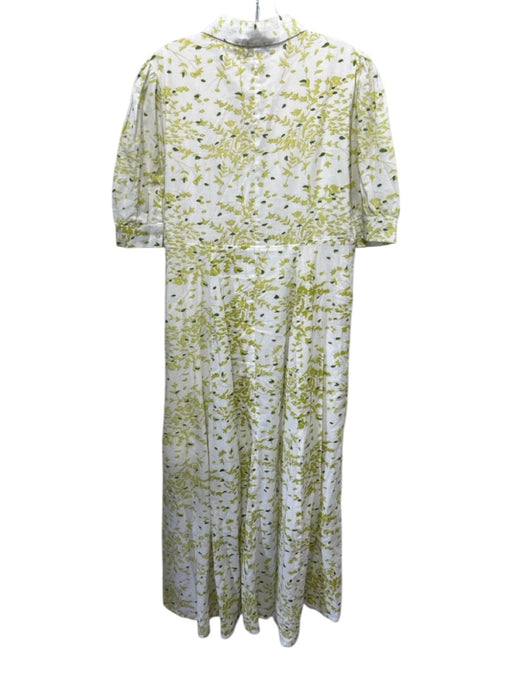 Julia Amory Size S White & Green Cotton 1/2 Sleeve Button Front Floral Dress White & Green / S