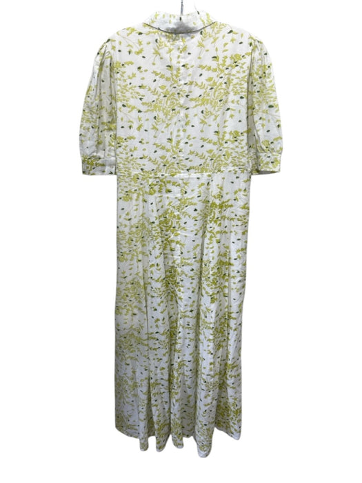 Julia Amory Size S White & Green Cotton 1/2 Sleeve Button Front Floral Dress White & Green / S